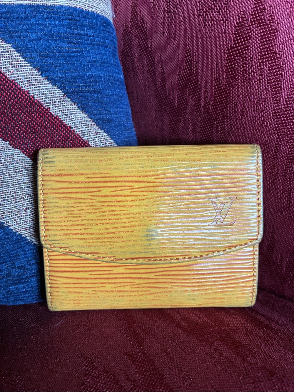 Louis Vuitton Yellow Epi Leather Card Holder Wallet with Embossed LV